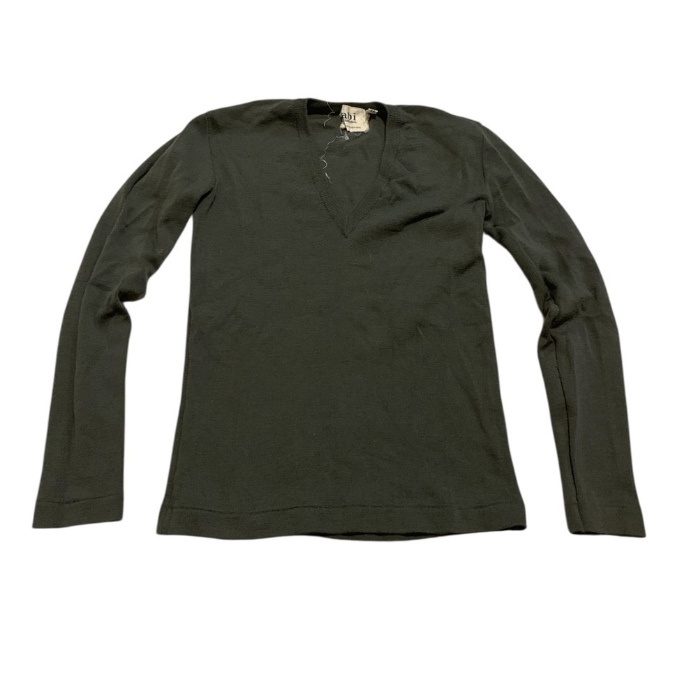 Vintage Tabi International Deep V-Neck Knit Top Sweater Green Long Sleeve S/M